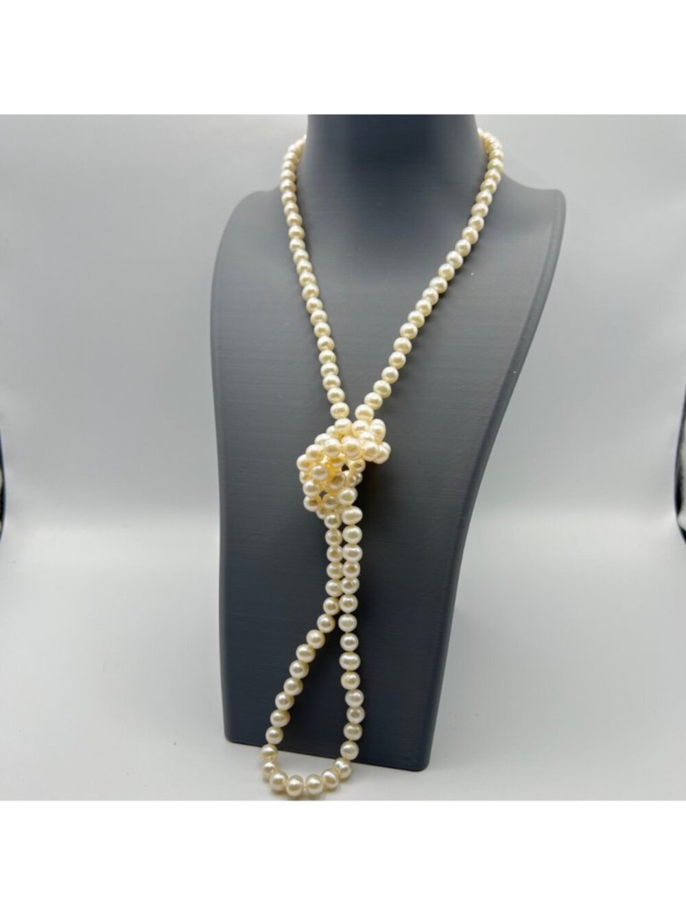 Cultured Freshwater Pearl Necklace 35" Opera Length Knotted 6.6mm Ivory Baroque - Picture 2 of 8